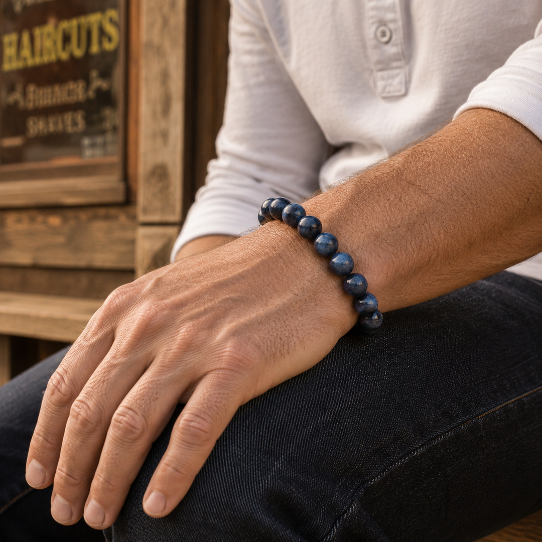 Dumortierite Beaded Bracelet for Men, 10mm