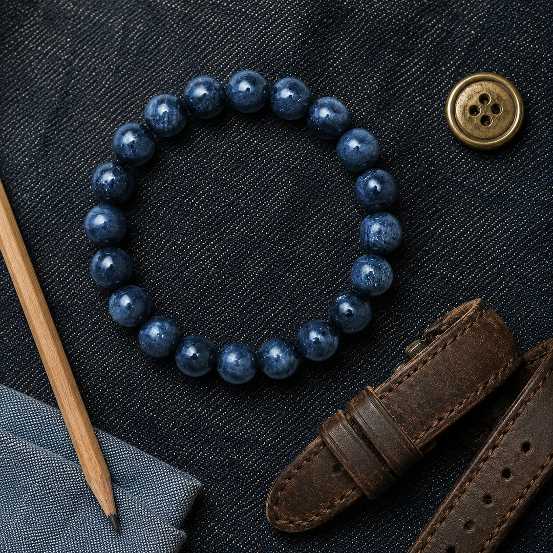 Dumortierite Beaded Bracelet for Men, 10mm