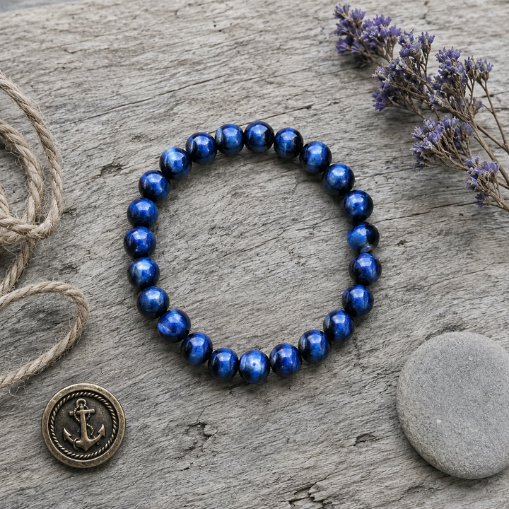 Earth Spirit Beaded Bracelet Blue Tiger's Eye, 8mm