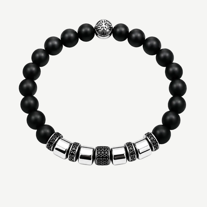 Enigma Black Agate and Pyrite Beaded Bracelet, 6mm