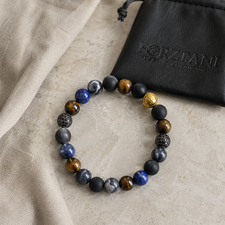 Everest Multicolor Gemstones and Pavé CZ Diamonds Beaded Bracelet for Men, 10mm