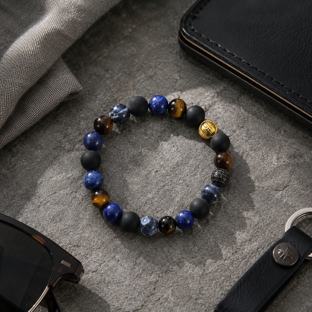 Everest Multicolor Gemstones and Pavé CZ Diamonds Beaded Bracelet for Men, 10mm