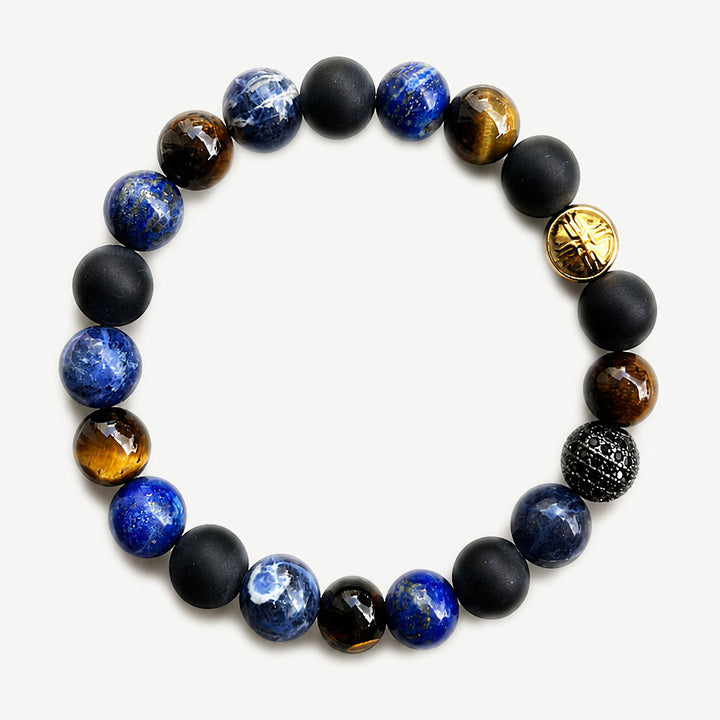 Everest Multicolor Gemstones and Pavé CZ Diamonds Beaded Bracelet for Men, 10mm