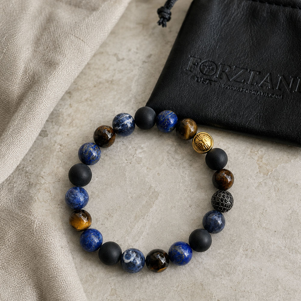 Everest Multicolor Gemstones and Pavé CZ Diamonds Beaded Bracelet for Men, 10mm