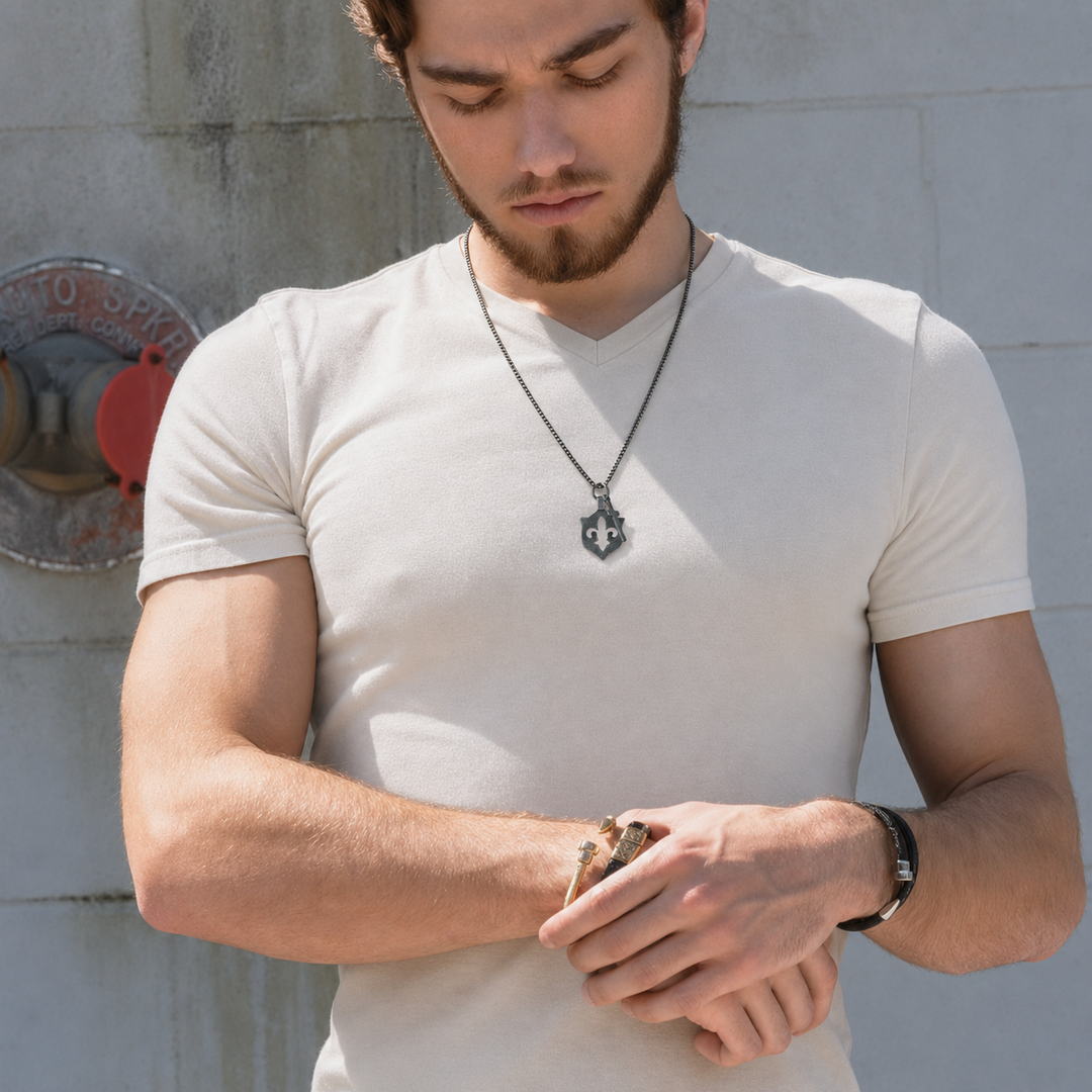 Fleur De Lis and Cross Amulet Necklace