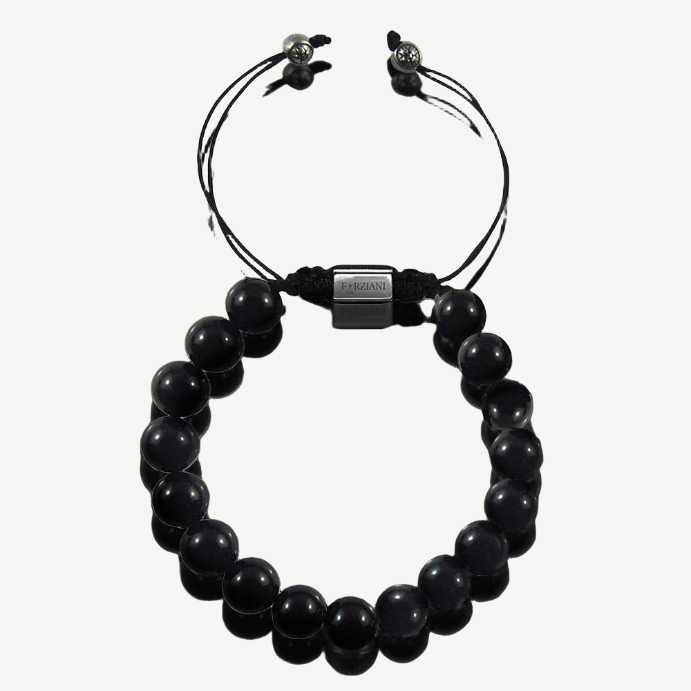 Ace Black Onyx Beads Bracelet, 10mm — finished light background #F5F5F3 — source image 1