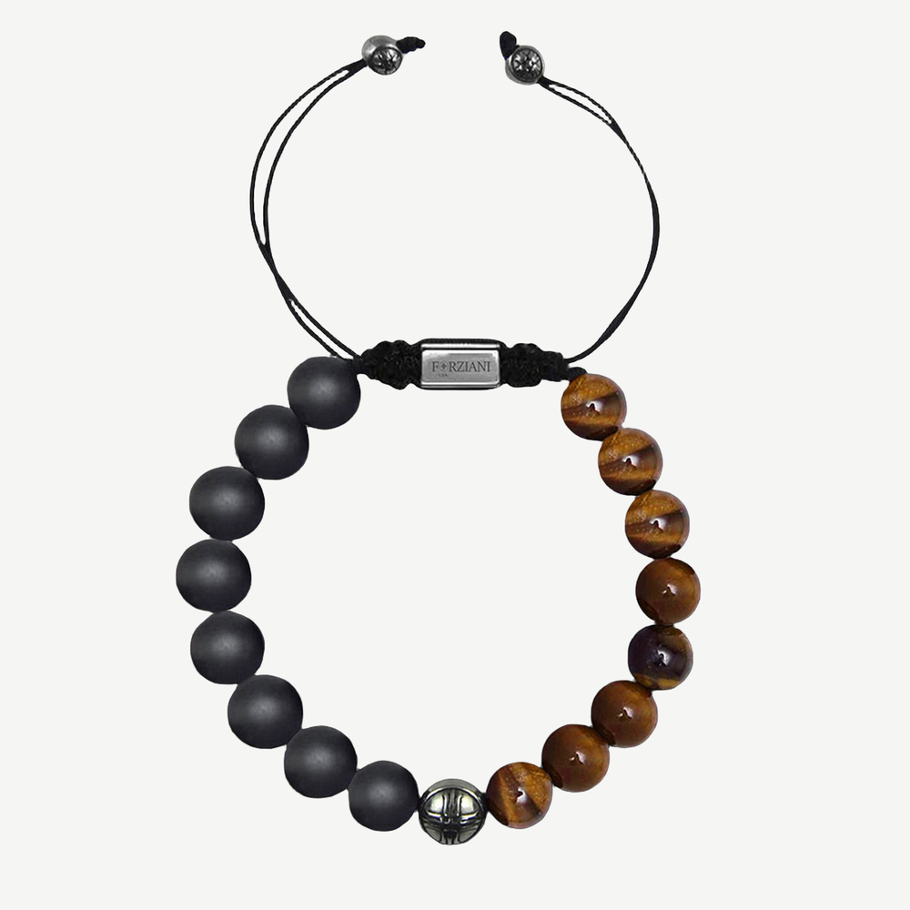 Aether Tiger's Eye and Black Agate Beads Bracelet, 10mm — finished light background #F5F5F3 — source image 1