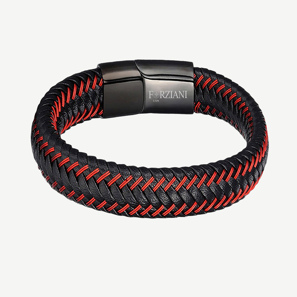 Astro Red Woven Leather Bracelet — finished light background #F5F5F3 — source image 1