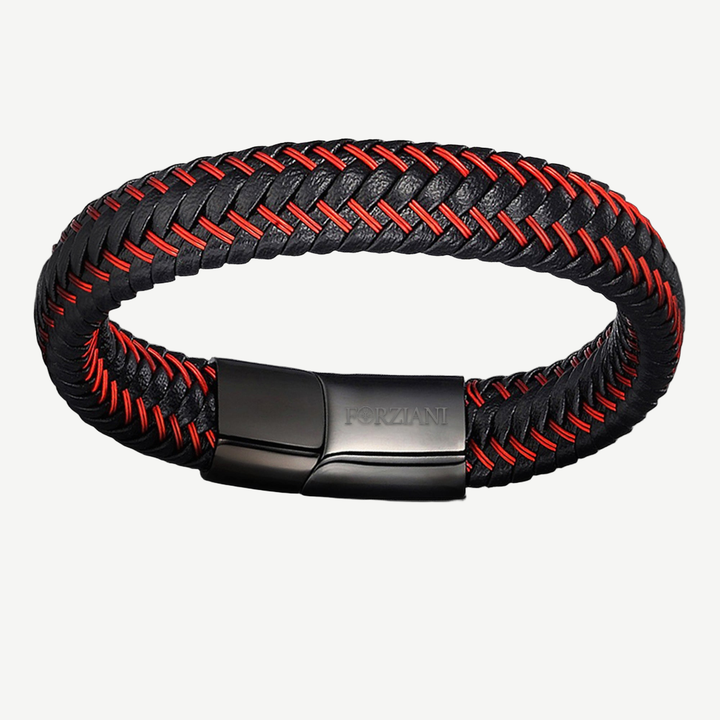 Astro Red Woven Leather Bracelet — finished light background #F5F5F3 — source image 4