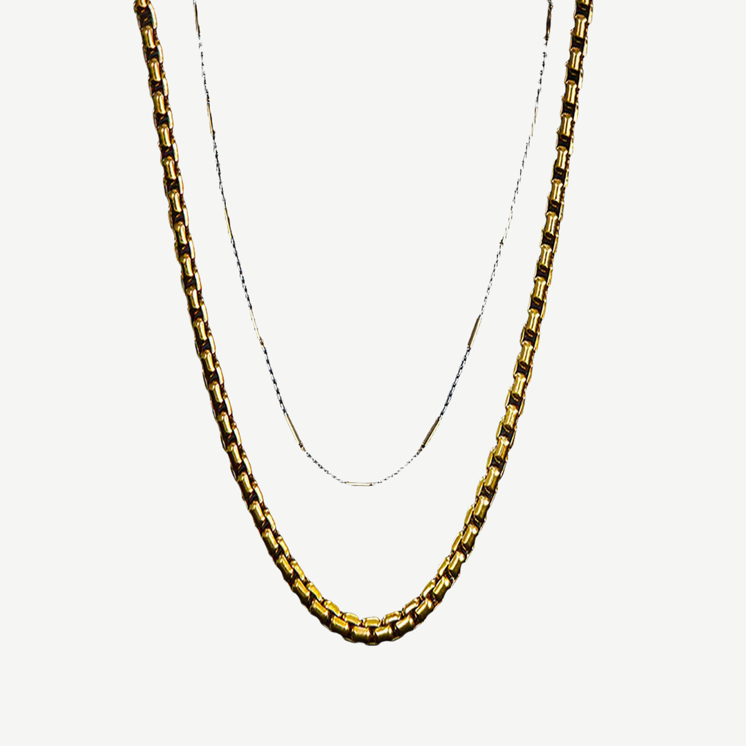 Barrel Link + Box Chain Stack — finished light background #F5F5F3 — source image 1