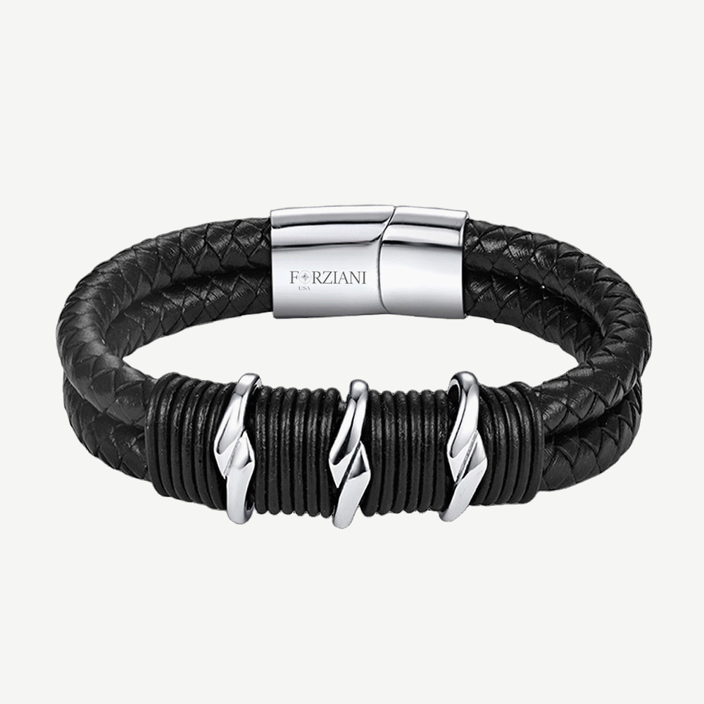 Black Braided Nappa Leather Bracelet — finished light background #F5F5F3 — source image 1