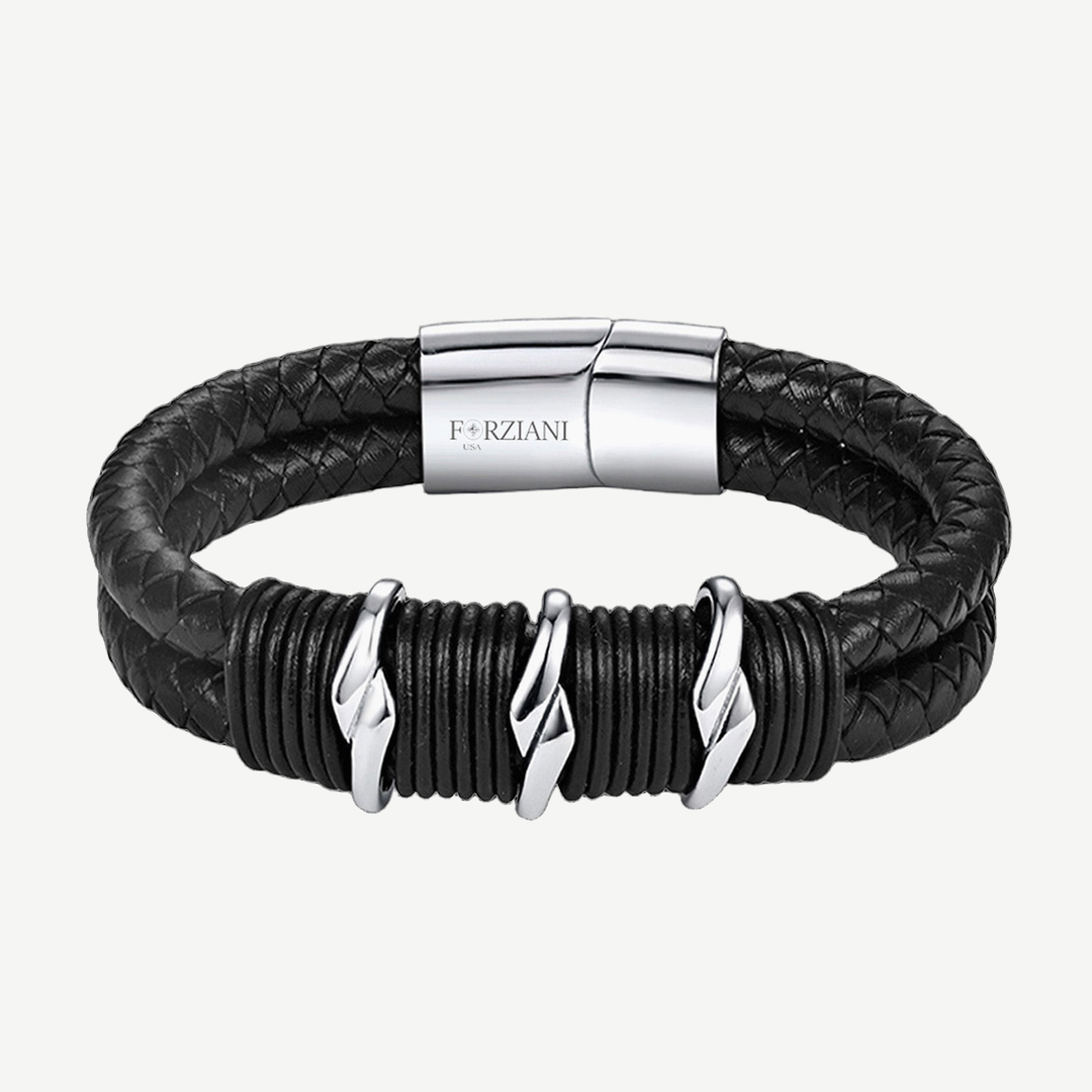 Black Braided Nappa Leather Bracelet — finished light background #F5F5F3 — source image 1