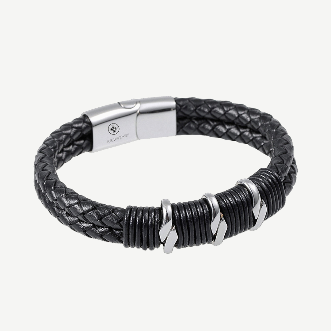 Black Braided Nappa Leather Bracelet — finished light background #F5F5F3 — source image 6