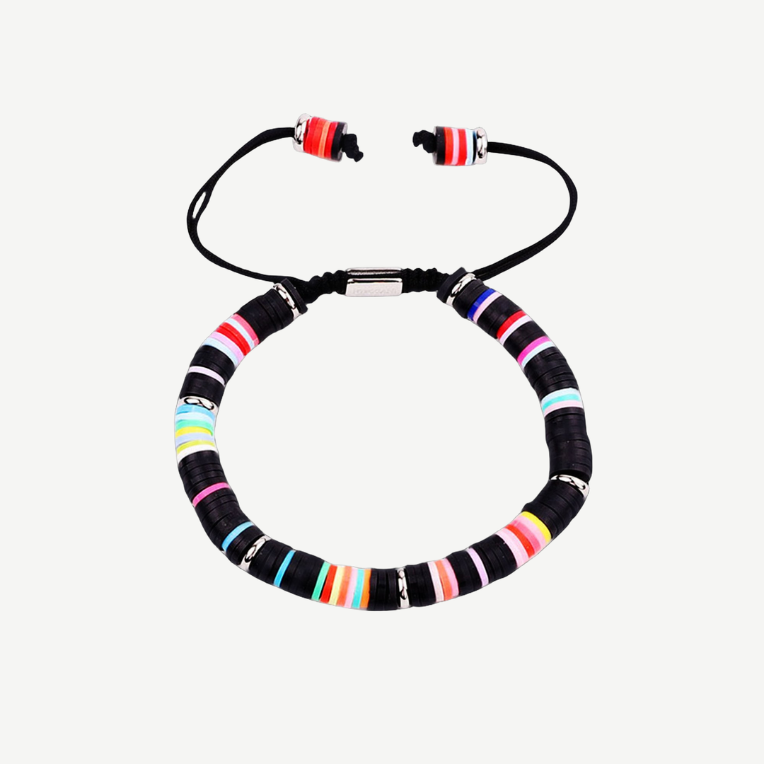Black Multicolor Men’s Disk Beads Bracelet — finished light background #F5F5F3 — source image 1