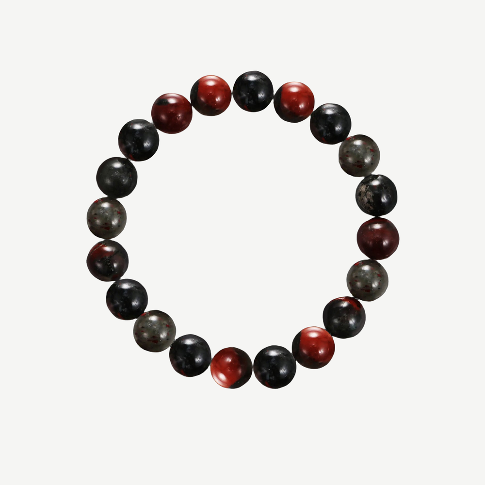 Bloodstone Beaded Bracelet for Men, 10mm — finished light background #F5F5F3 — source image 1
