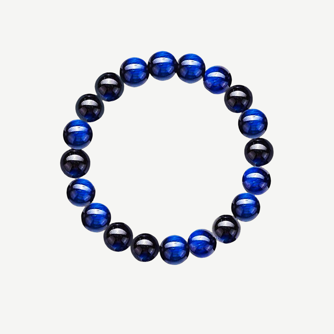Blue Tiger's Eye Beaded Bracelet for Men, 10mm — finished light background #F5F5F3 — source image 1