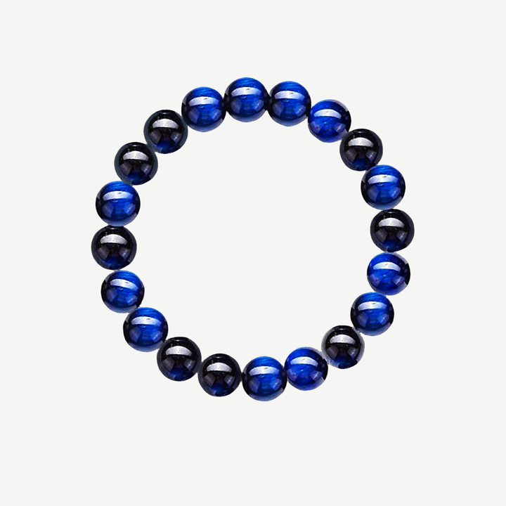 Blue Tiger's Eye Beaded Bracelet for Men, 10mm — finished light background #F5F5F3 — source image 1