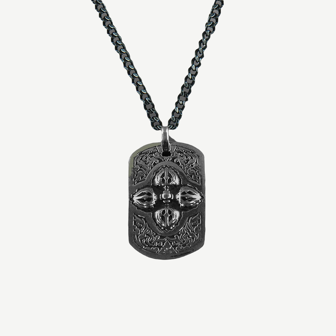 Bolt Tag Amulet Necklace — finished light background #F5F5F3 — source image 1