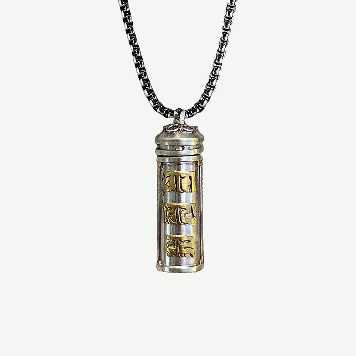 Buddhist Prayer Box Amulet Necklace — finished light background #F5F5F3 — source image 1