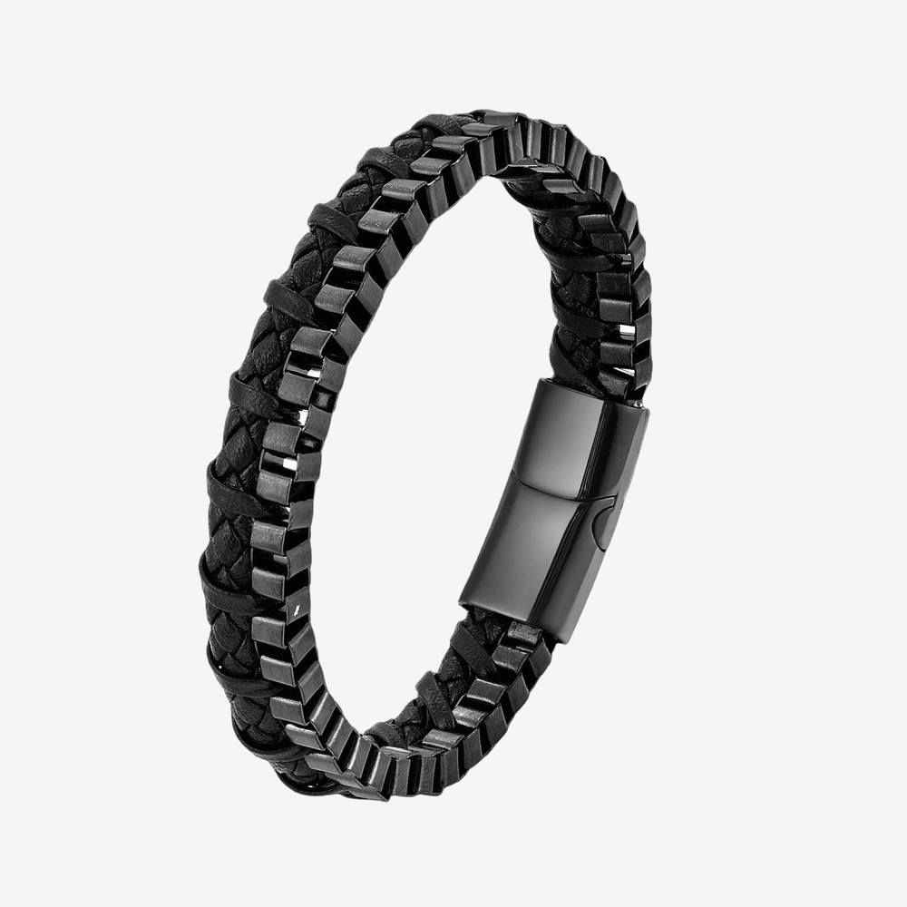 Carbon Line Steel and Leather Bracelet for Men — finished light background #F5F5F3 — source image 1