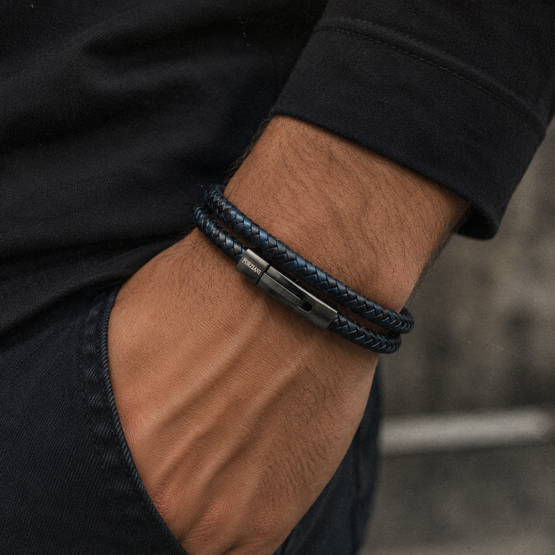Chevron Braided Italian Leather Wrap Bracelet