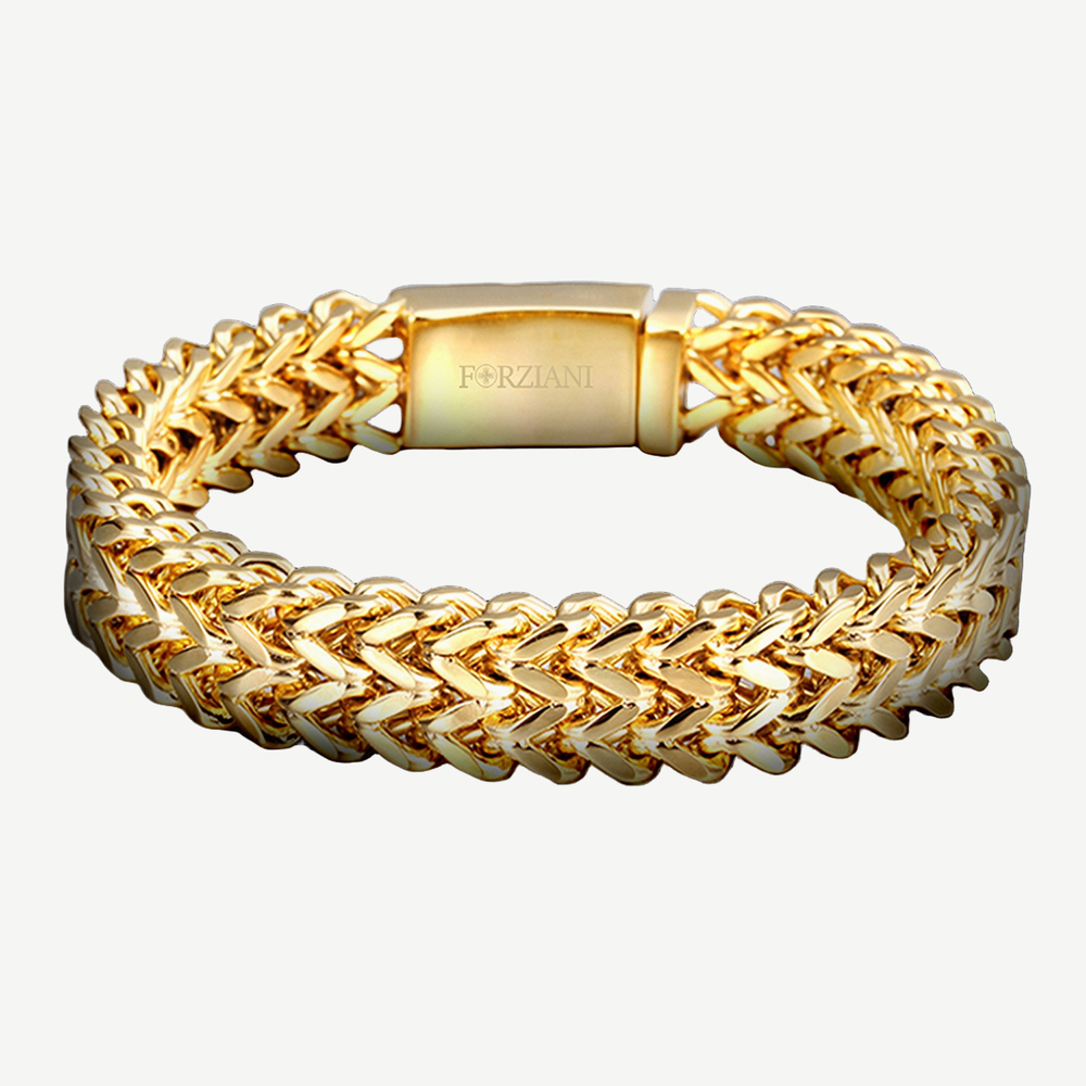Chevron Woven Link Bracelet Gold - 12mm — finished light background #F5F5F3 — source image 1