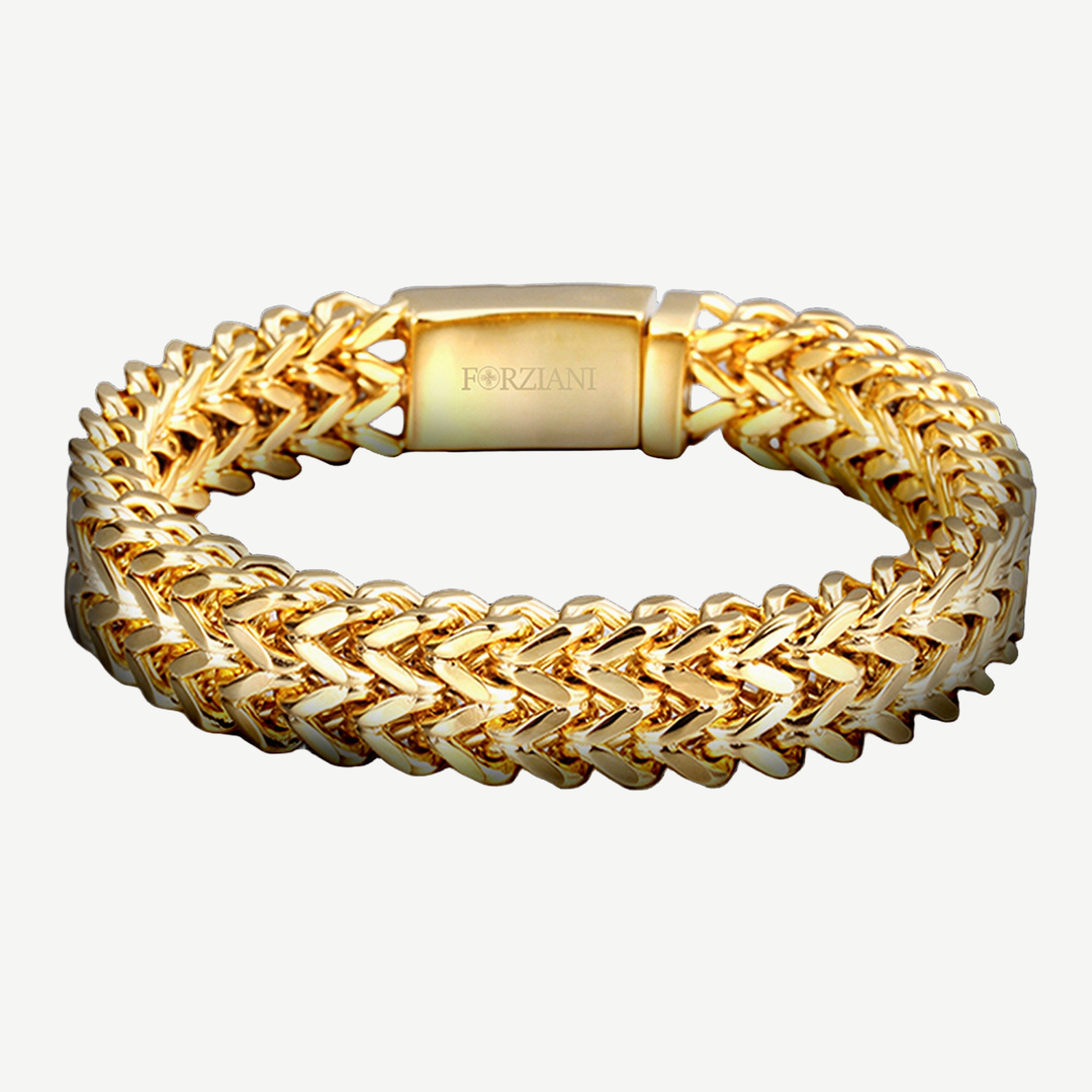 Chevron Woven Link Bracelet Gold - 12mm — finished light background #F5F5F3 — source image 1