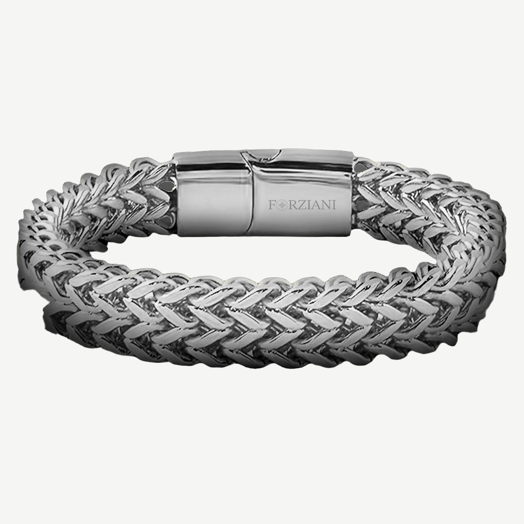 Chevron Woven Link Bracelet Silver - 12mm — finished light background #F5F5F3 — source image 1