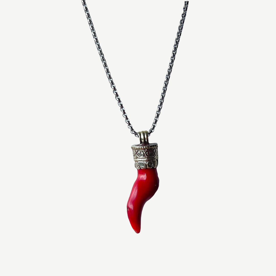 Cornicello Tag Amulet Necklace — finished light background #F5F5F3 — source image 1