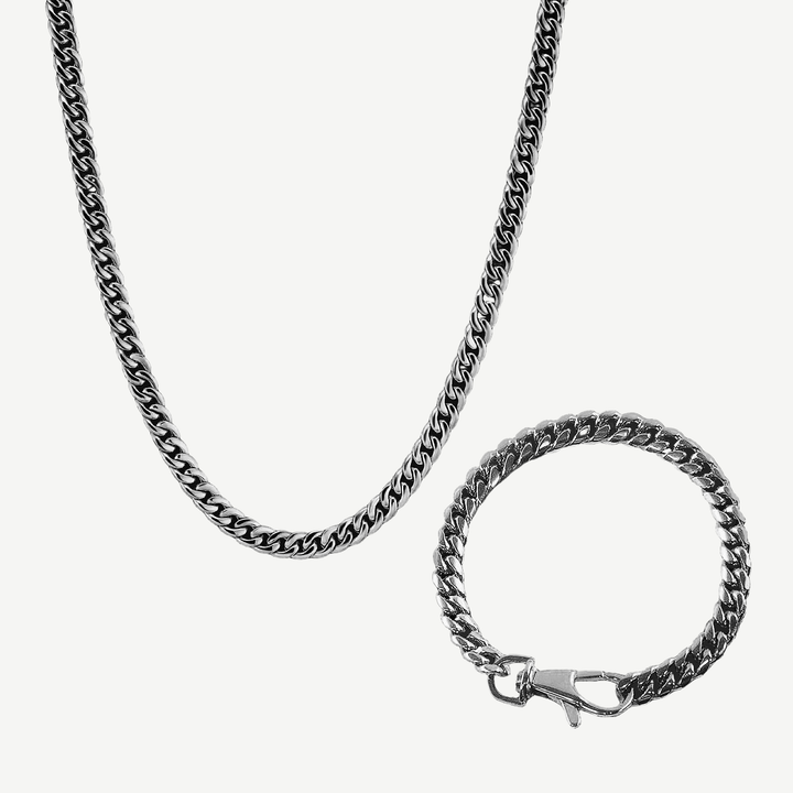 Crescent Link Chain + Bracelet Set - Silver 8mm — finished light background #F5F5F3 — source image 1