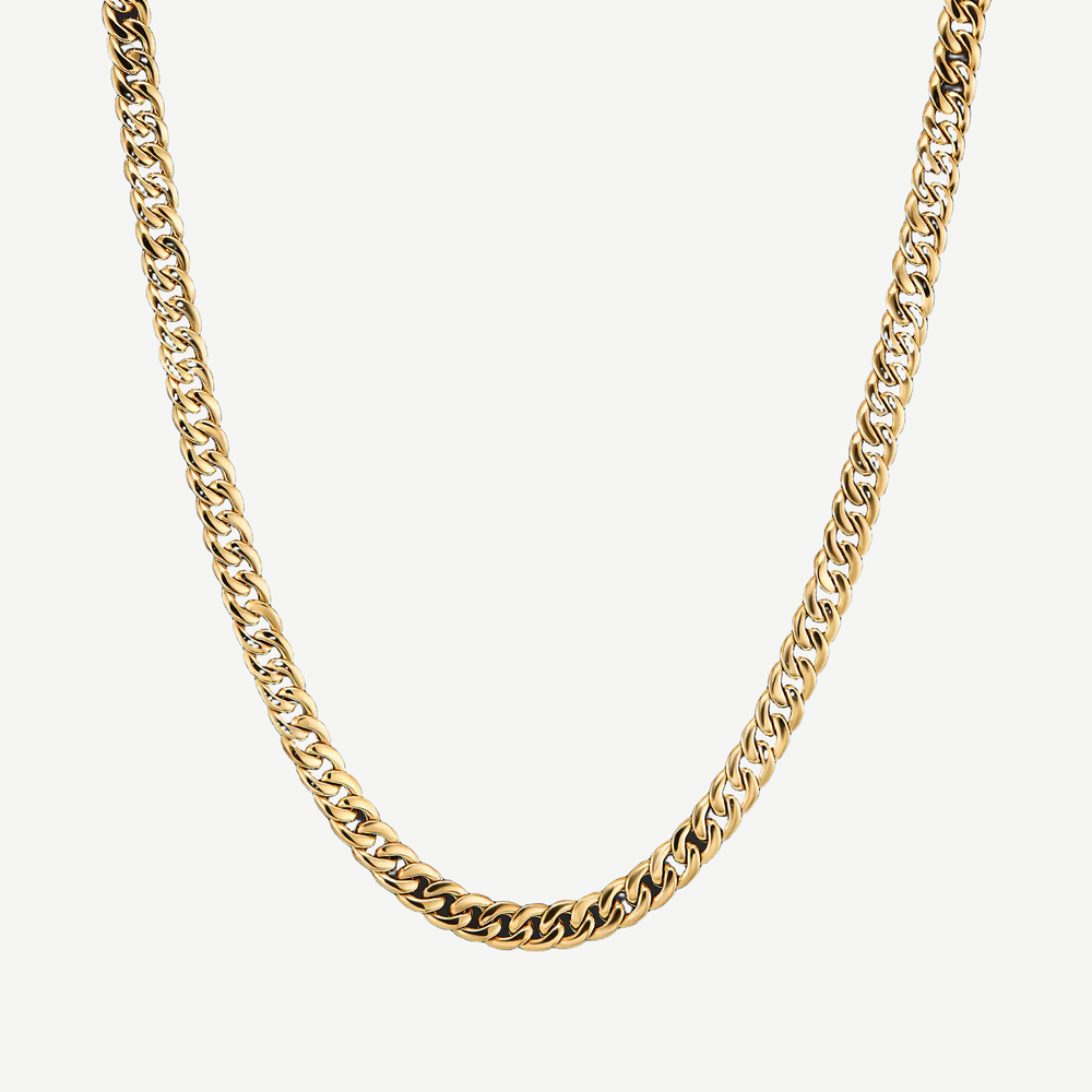 Crescent Link Chain Necklace Gold - 8mm — finished light background #F5F5F3 — source image 1