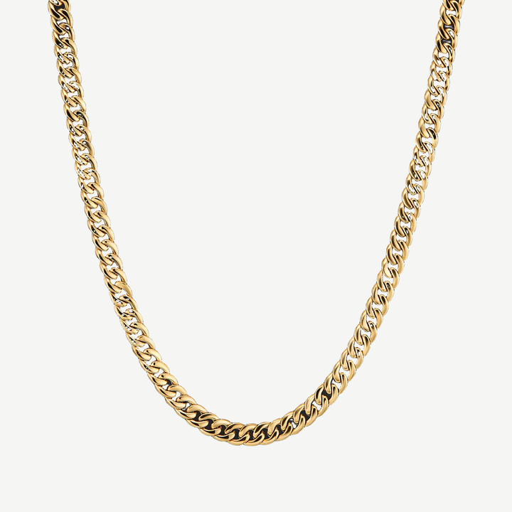 Crescent Link Chain Necklace Gold - 8mm — finished light background #F5F5F3 — source image 1