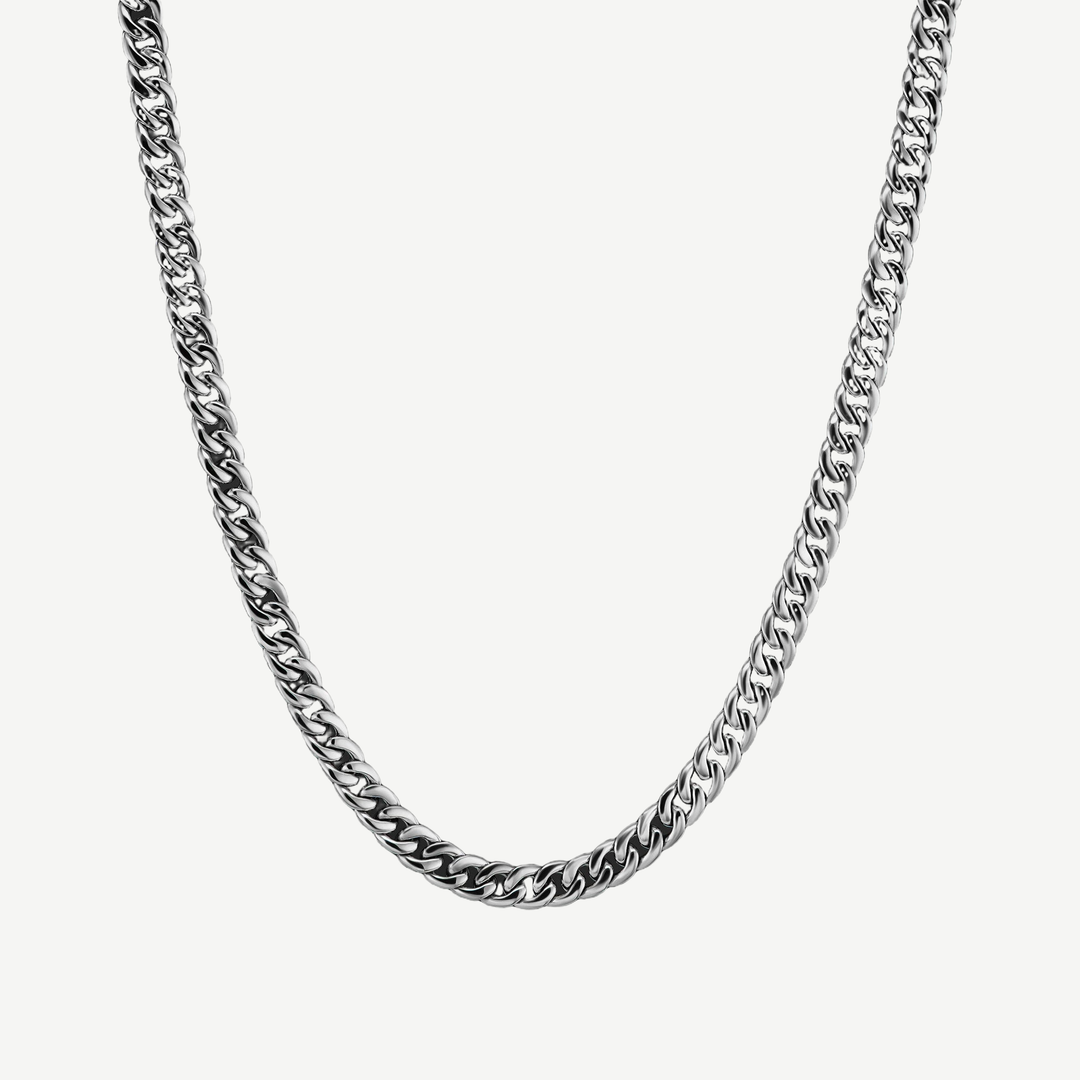 Crescent Link Chain Necklace Silver - 8mm — finished light background #F5F5F3 — source image 1