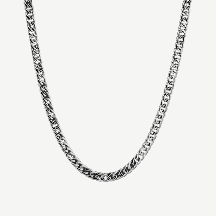 Crescent Link Chain Necklace Silver - 8mm — finished light background #F5F5F3 — source image 1