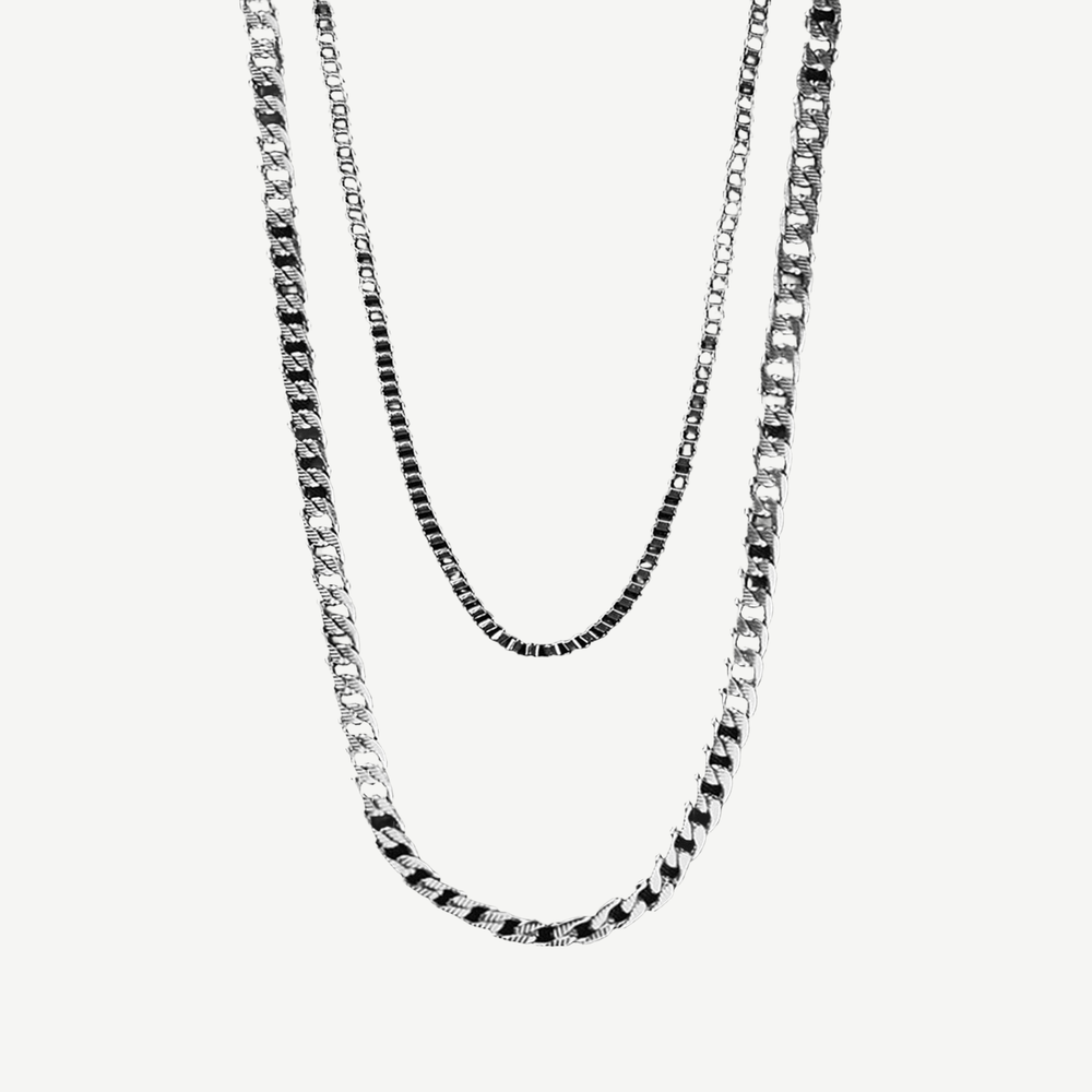 Curb Link + Box Chain Stack — finished light background #F5F5F3 — source image 1