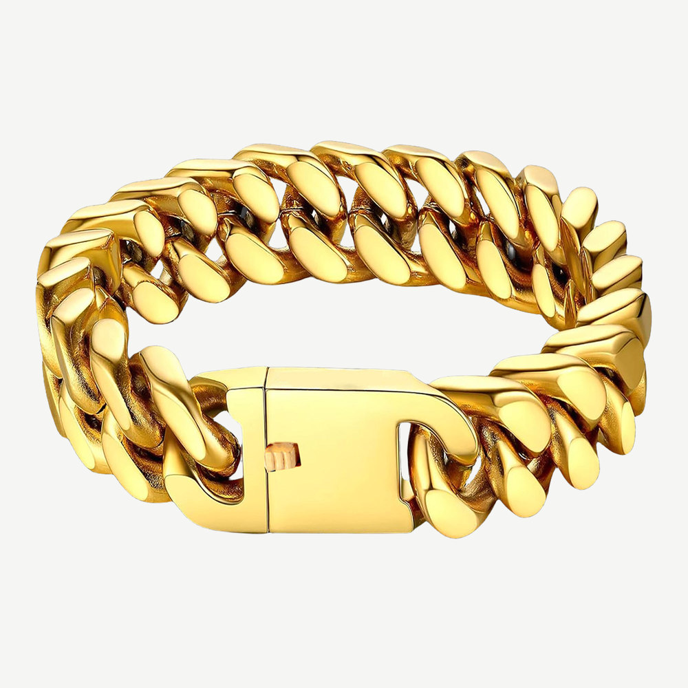 Curb Link Chain Bracelet Gold - 12mm — finished light background #F5F5F3 — source image 1