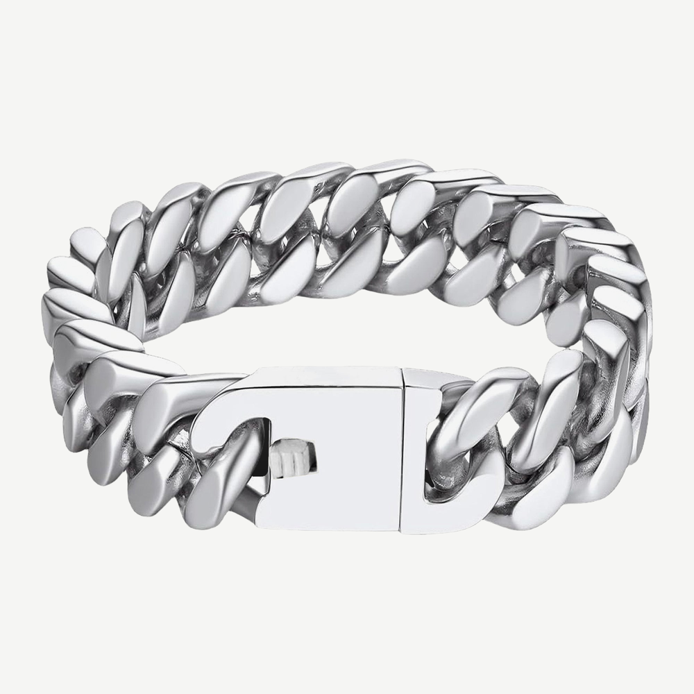 Curb Link Chain Bracelet Silver - 12mm — finished light background #F5F5F3 — source image 1