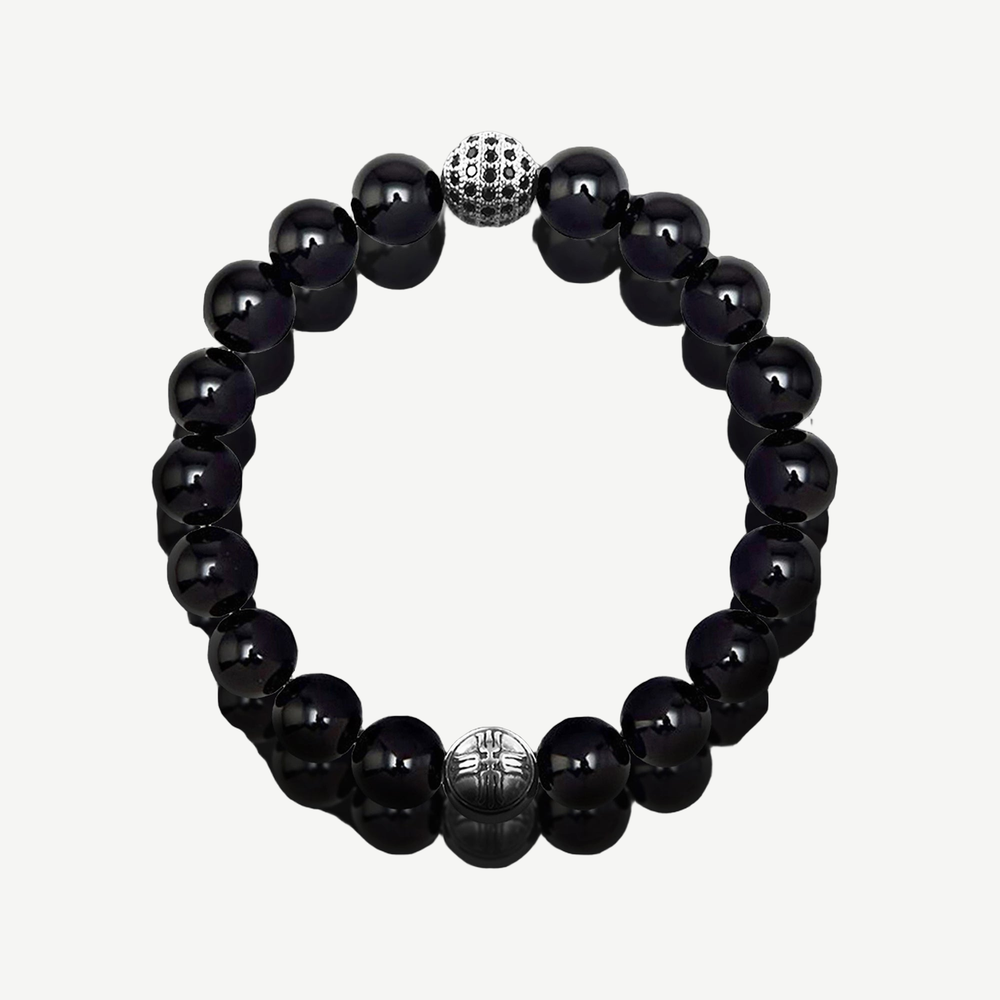 Dash Black Onyx and Pavé CZ Diamonds Beaded Bracelet for Men, 10mm — finished light background #F5F5F3 — source image 1
