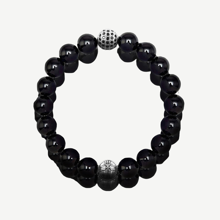 Dash Black Onyx and Pavé CZ Diamonds Beaded Bracelet for Men, 10mm — finished light background #F5F5F3 — source image 1