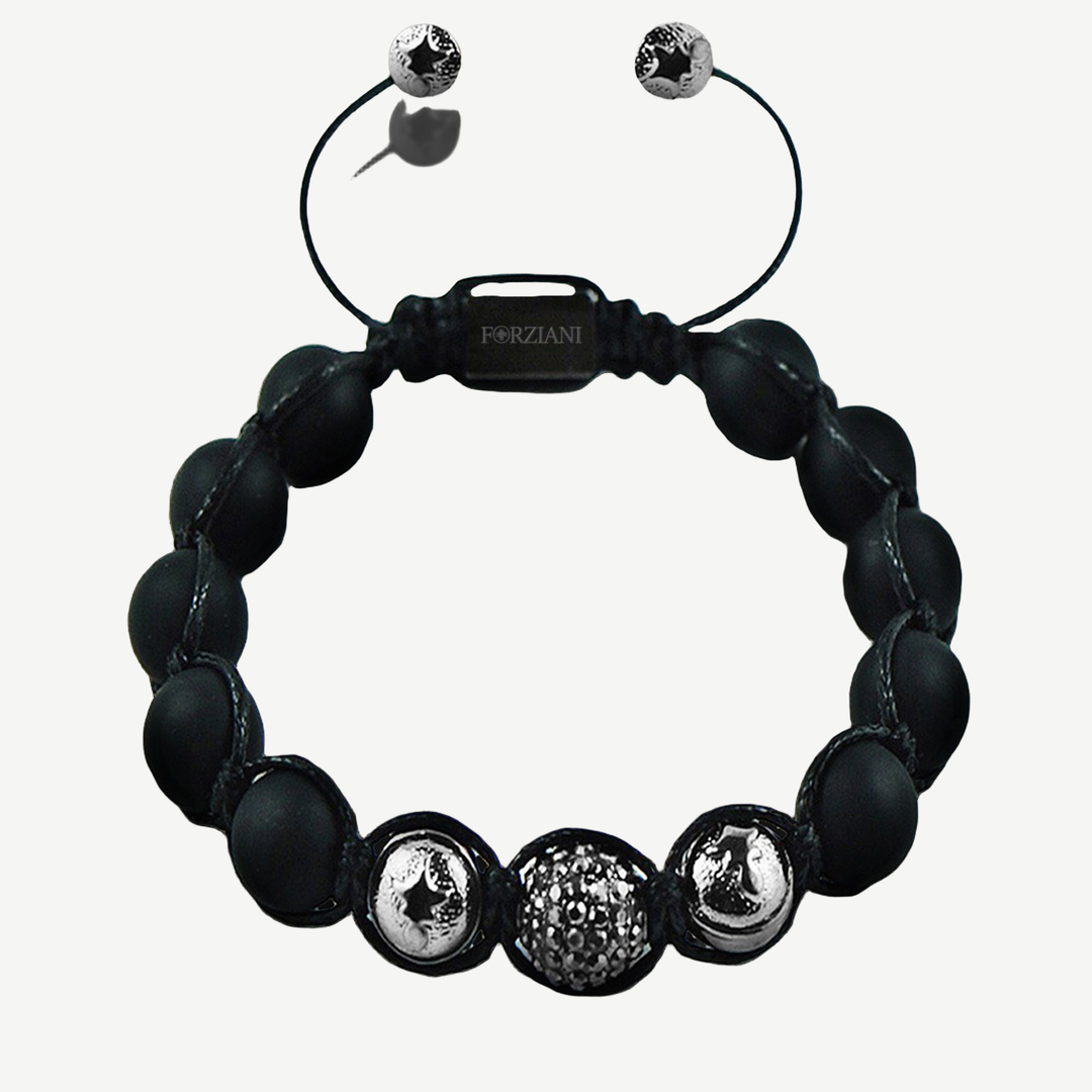 Dynamic Black Agate and CZ Diamonds Pavé Beads Bracelet, 10mm — finished light background #F5F5F3 — source image 1