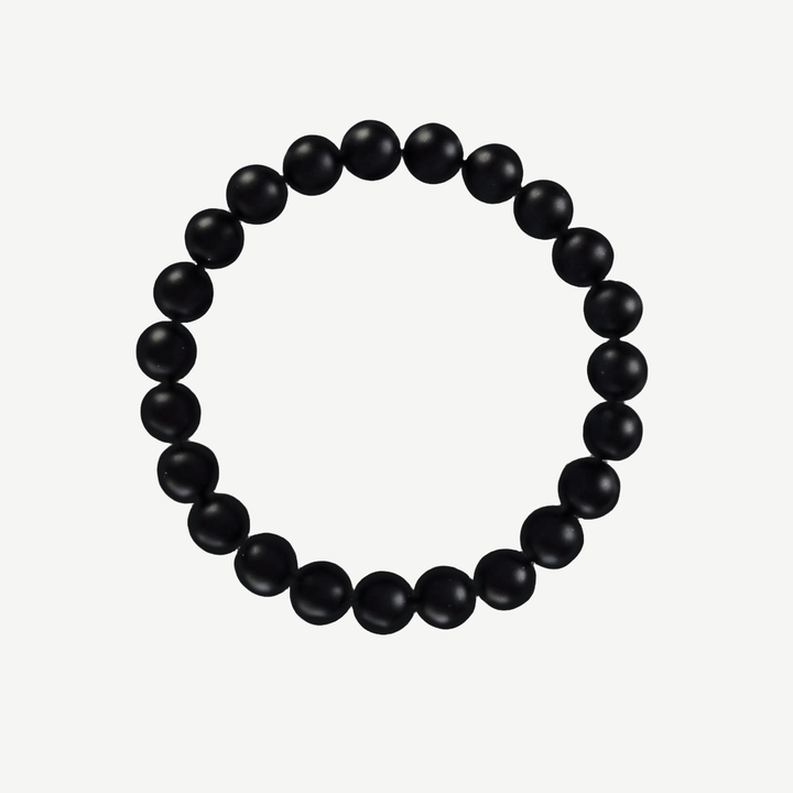 Earth Spirit Beaded Bracelet Black Agate, 8mm — finished light background #F5F5F3 — source image 1