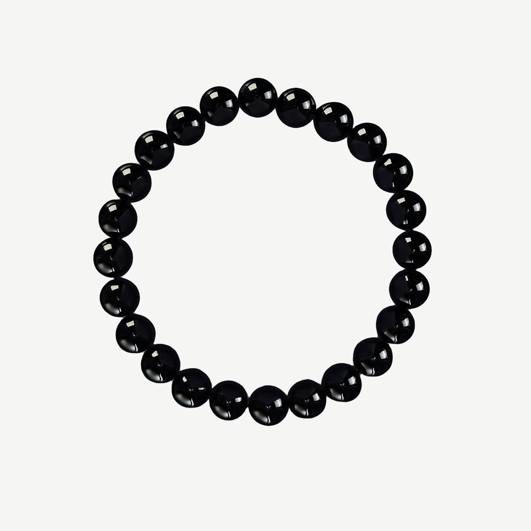 Earth Spirit Beaded Bracelet Black Onyx, 8mm — finished light background #F5F5F3 — source image 1