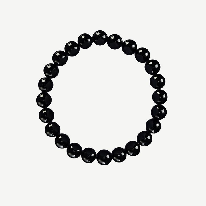 Earth Spirit Beaded Bracelet Black Onyx, 8mm — finished light background #F5F5F3 — source image 1