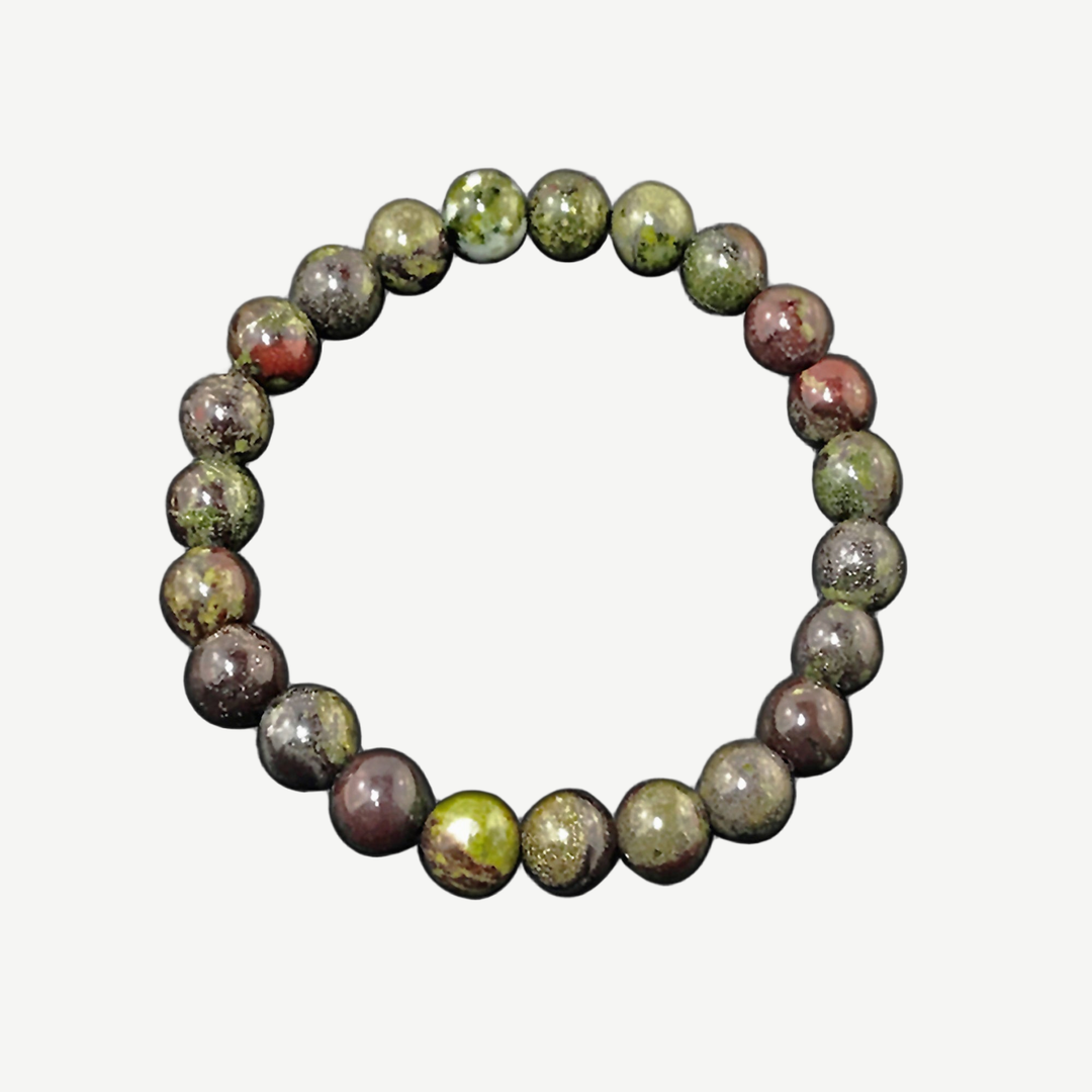 Earth Spirit Beaded Bracelet Bloodstone, 8mm — finished light background #F5F5F3 — source image 1