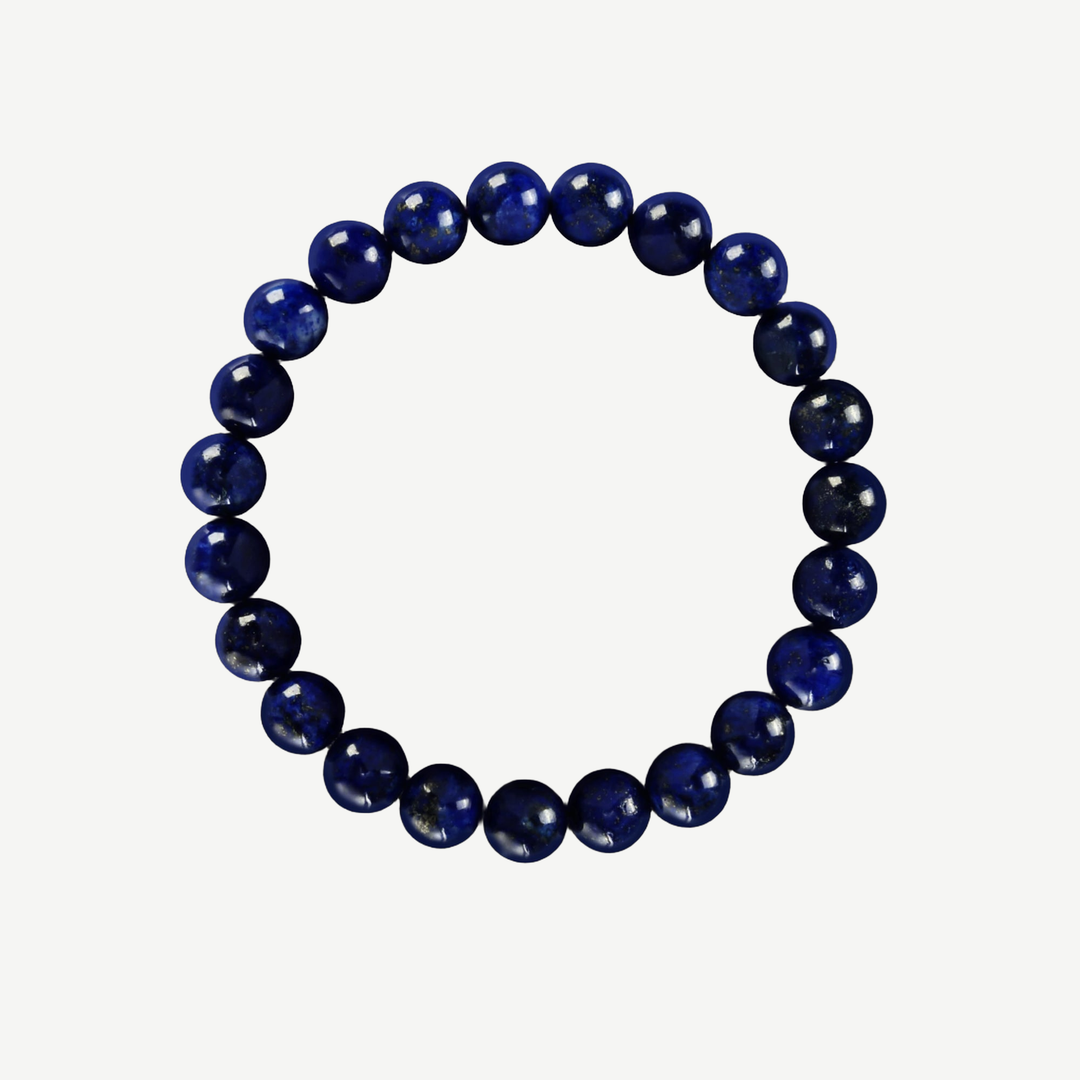 Earth Spirit Beaded Bracelet Dumortierite, 8mm — finished light background #F5F5F3 — source image 1