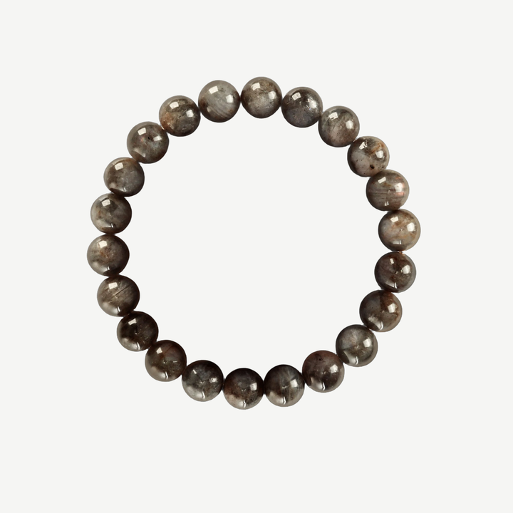 Earth Spirit Beaded Bracelet Gray Agate, 8mm — finished light background #F5F5F3 — source image 1