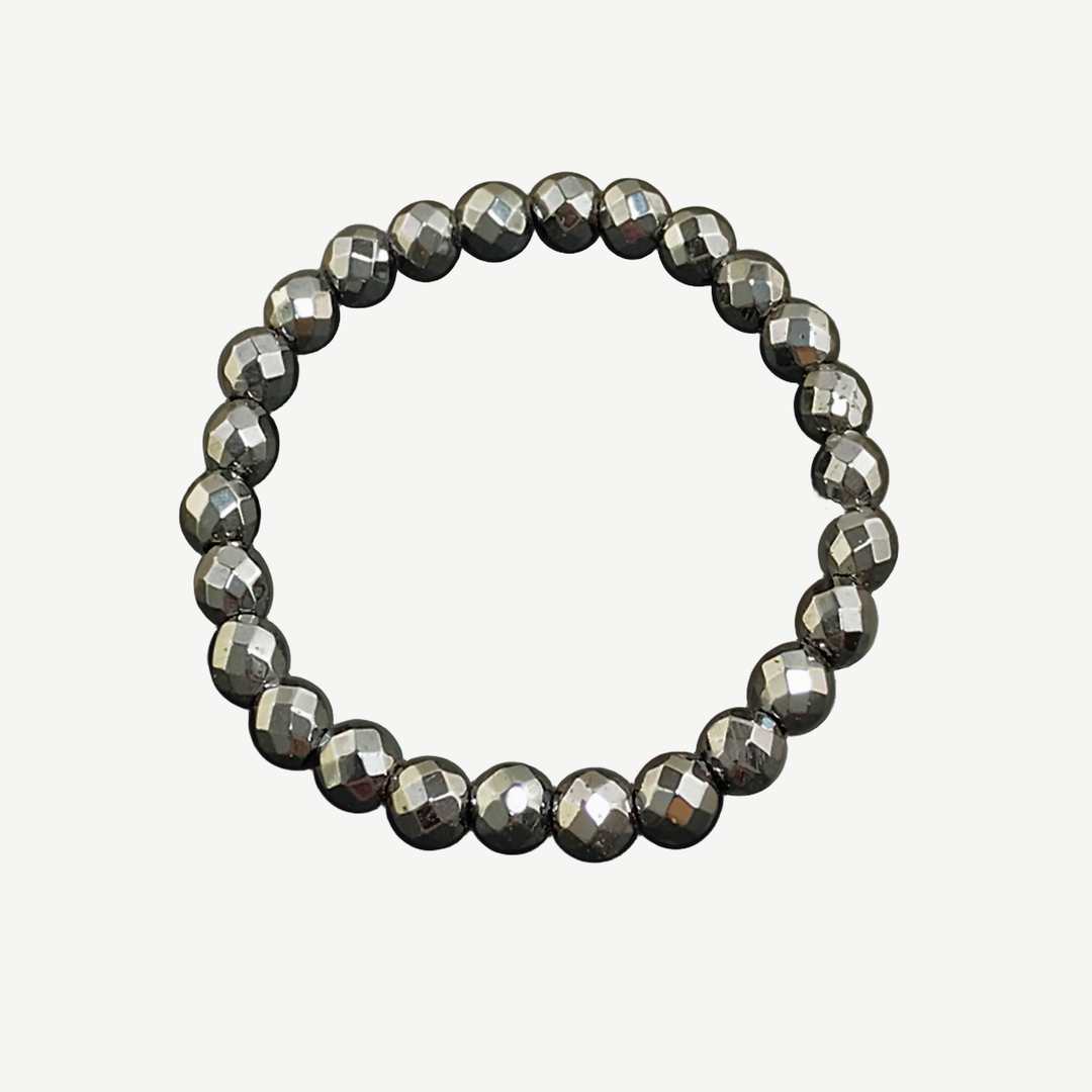 Earth Spirit Beaded Bracelet Hematite, 8mm — finished light background #F5F5F3 — source image 1