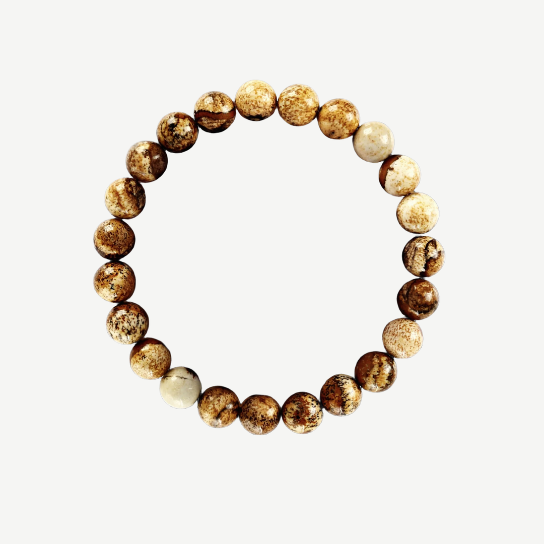 Earth Spirit Beaded Bracelet Jasper, 8mm — finished light background #F5F5F3 — source image 1