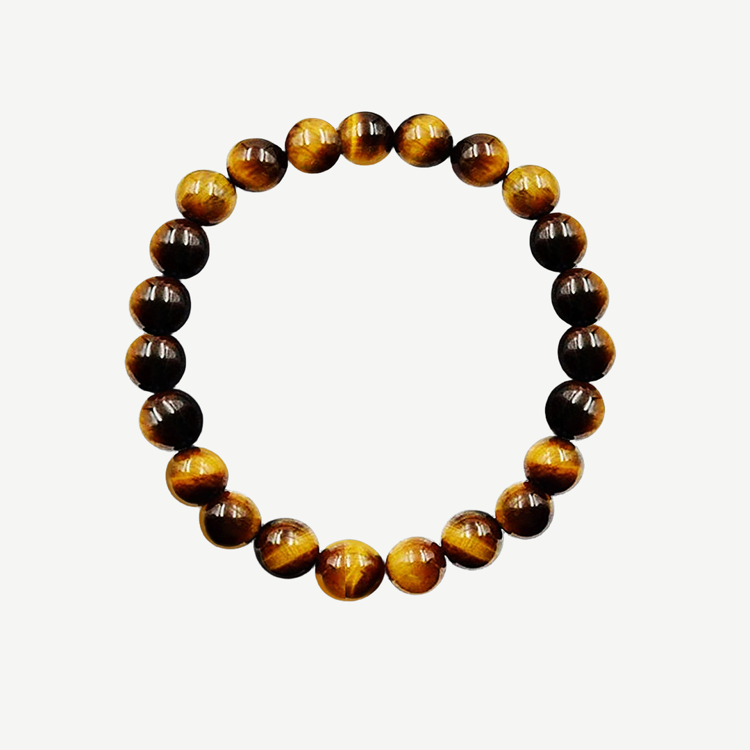 Earth Spirit Beaded Bracelet Tiger's Eye, 8mm — finished light background #F5F5F3 — source image 1