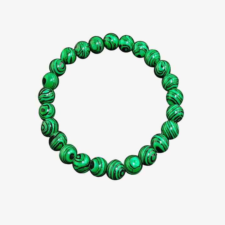 Earth Spirit Beaded Bracelet Malachite, 8mm — finished light background #F5F5F3 — source image 1
